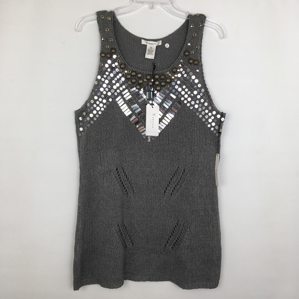 Vertigo Knit Tunic Tank Top Gray, NWT